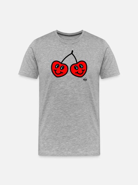 Zwillinge Kirschen groß - Männer Premium Bio T-Shirt - Grau meliert