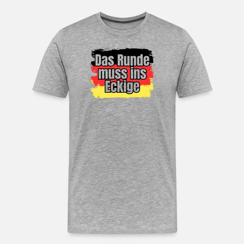 Das Runde muss ins Eckige - Spruch - Männer Premium Bio T-Shirt - Grau meliert