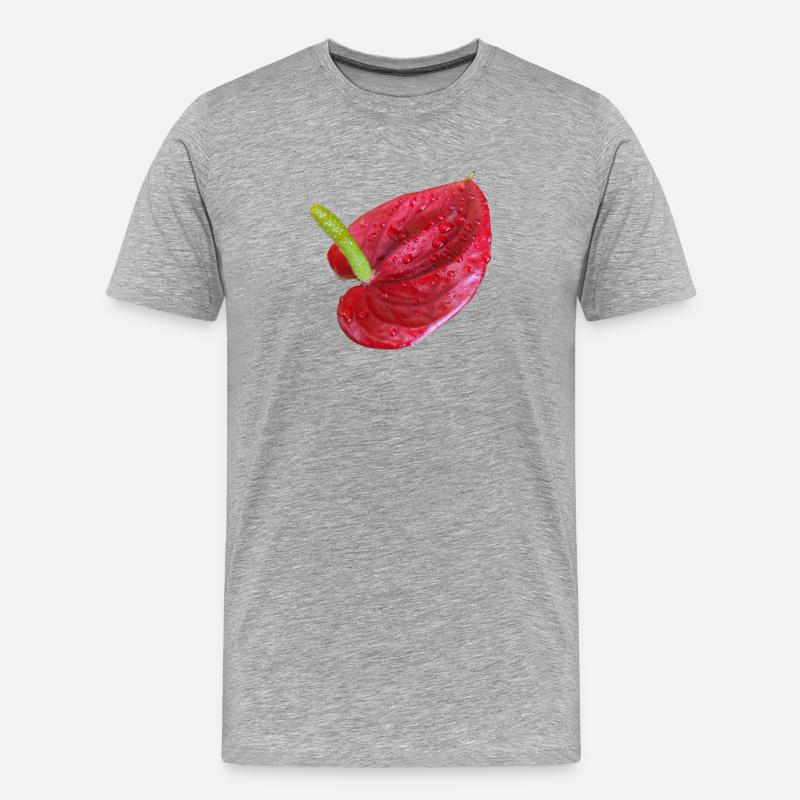 Vibrant_Red_Anthurium_Flower - Männer Premium Bio T-Shirt - Grau meliert