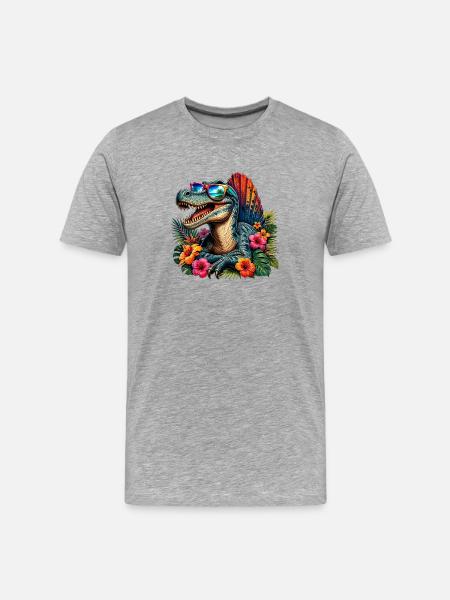 Tropical dinosaur with sunglasses - Men's Premium Organic T-Shirt - heather grey