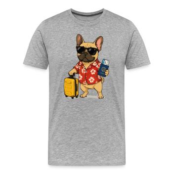 Bouledogue hawaïen avec valise de voyage - T-shirt bio Premium Homme - gris chiné - Devant - Damien (186cm)