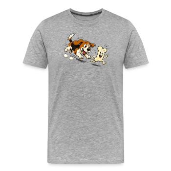 Motif de bande dessinée Running Bone qui poursuit le chien - T-shirt bio Premium Homme - gris chiné - Devant - Damien (186cm)