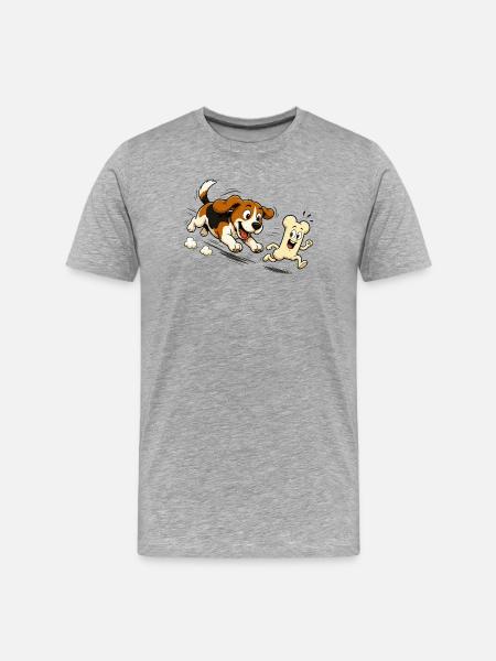 Dog Chasing Running Bone Comic Motif - Men's Premium Organic T-Shirt - heather grey