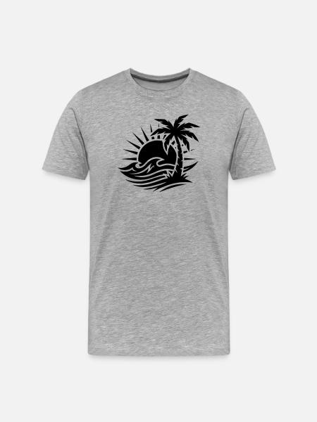 Palm Tree Beach Ocean - Men's Premium Organic T-Shirt - heather grey