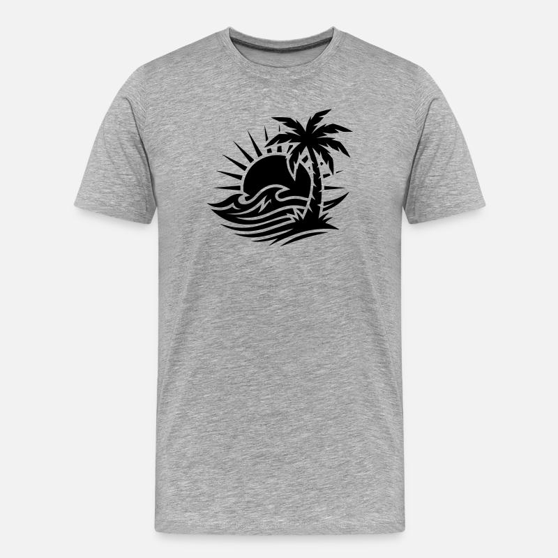 Océan Palm Tree Beach - T-shirt bio Premium Homme - gris chiné