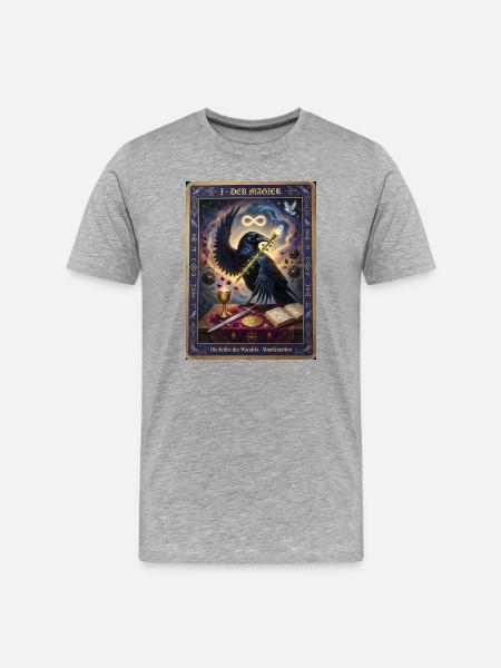 Krähe, der Magier - Männer Premium Bio T-Shirt - Grau meliert