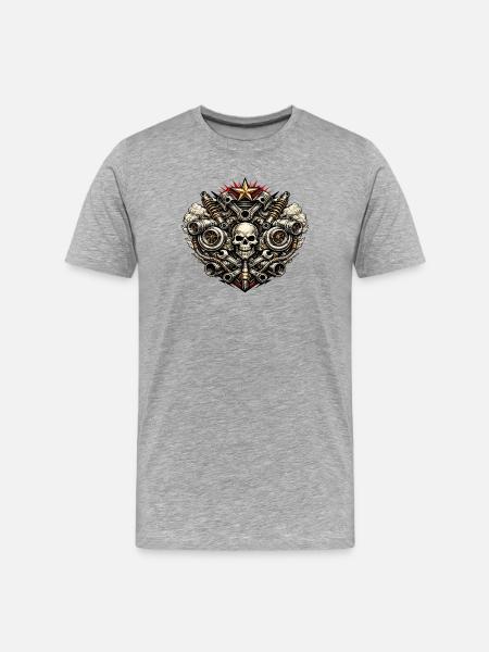 Mechanical skull and radial engines - Men's Premium Organic T-Shirt - heather grey