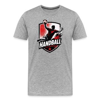 Handball Shield Motiv mit Ball - Männer Premium Bio T-Shirt - Grau meliert - Vorne - Damien (186cm)