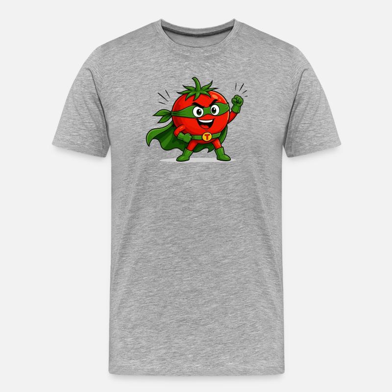 Tomate Superheld Comic Motiv - Männer Premium Bio T-Shirt - Grau meliert