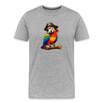 Perroquet pirate coloré avec cache-œil pour enfants - T-shirt bio Premium Homme - gris chiné - Devant - Damien (186cm)