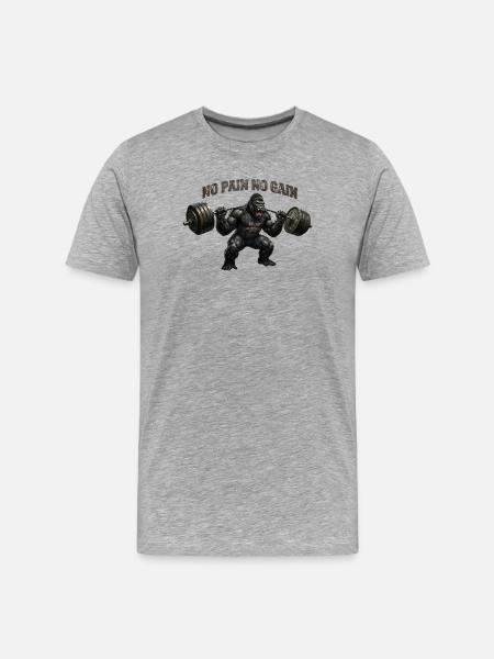 No Pain No Gain - Männer Premium Bio T-Shirt - Grau meliert
