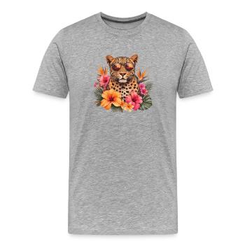 Lunettes de soleil léopard avec des fleurs - T-shirt bio Premium Homme - gris chiné - Devant - Damien (186cm)