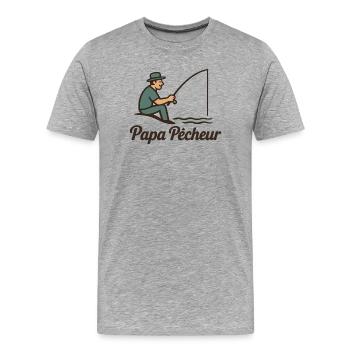 Papa Pêcheur - T-shirt bio Premium Homme - gris chiné - Devant - Damien (186cm)