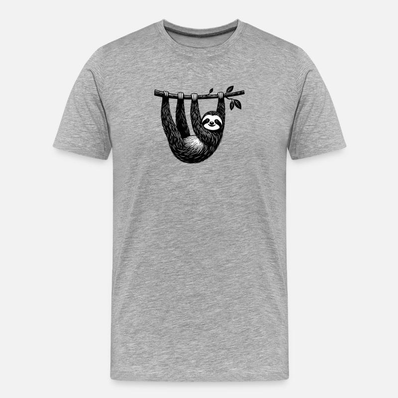 Faultier am Ast – Chillige Illustration - Männer Premium Bio T-Shirt - Grau meliert
