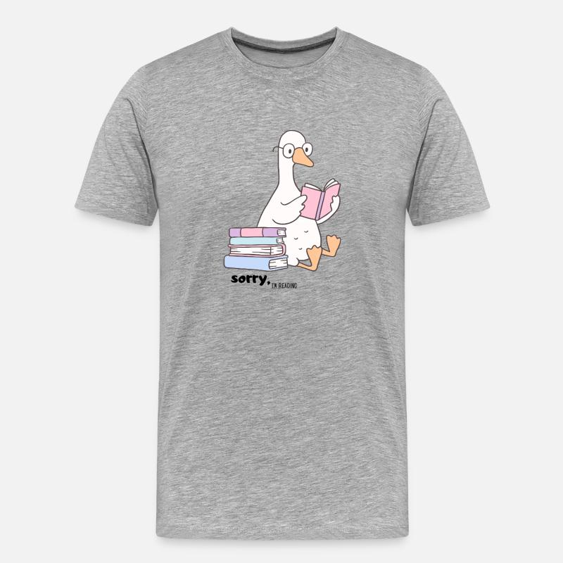 Lesende Gans mit Brille - Männer Premium Bio T-Shirt - Grau meliert