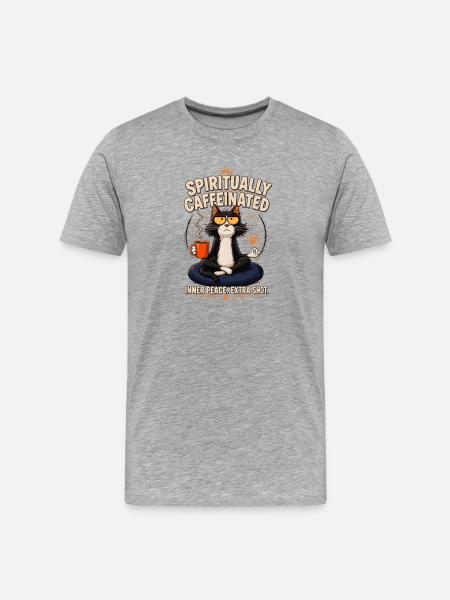 Spirited Cat Kaffeemeditation - Männer Premium Bio T-Shirt - Grau meliert