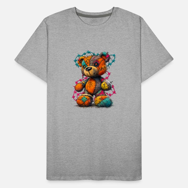 Patchwork Teddybär mit Neonfäden Männer Premium Bio T-Shirt