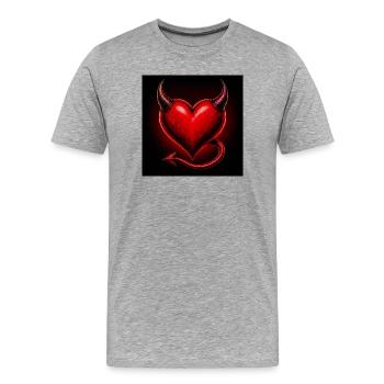 Cœur de Feu avec des Cornes et une Queue - T-shirt bio Premium Homme - gris chiné - Devant - Damien (186cm)