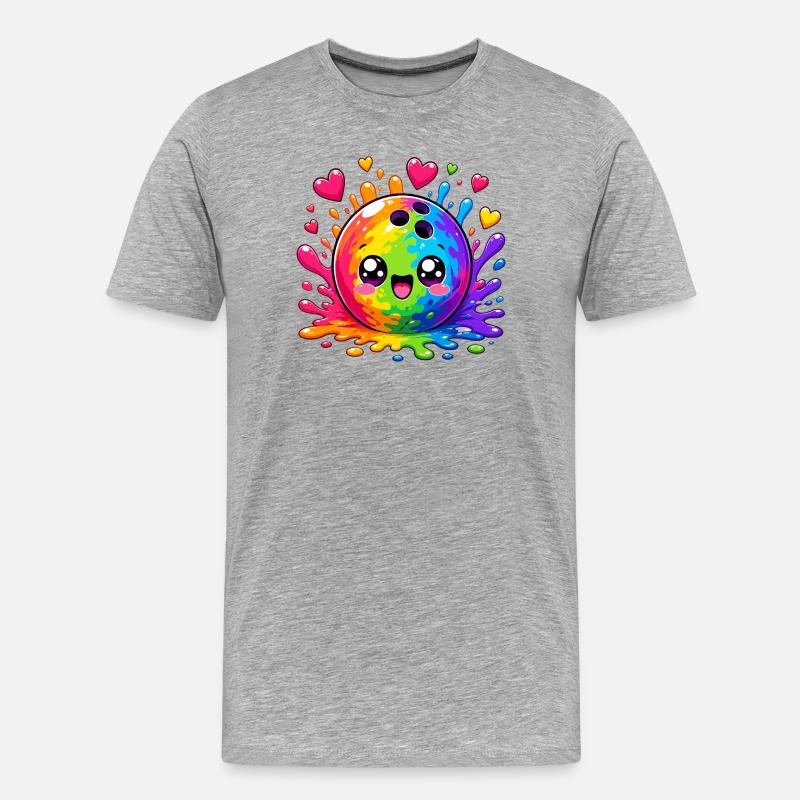 Kunterbunte Farbsplash Bowlingkugel - Männer Premium Bio T-Shirt - Grau meliert