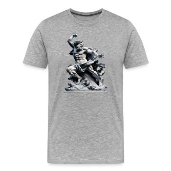 Zeus Sturmstatue – mythologische Kraft - Männer Premium Bio T-Shirt - Grau meliert - Vorne - Damien (186cm)
