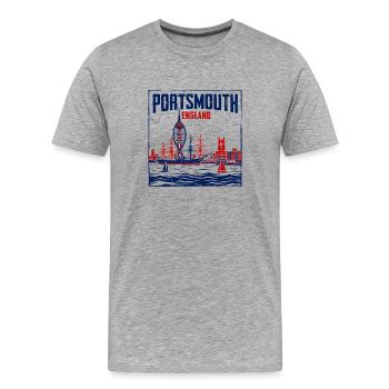 Portsmouth England Skyline With Sailing Ship - Men's Premium Organic T-Shirt - heather grey - Front - Damien (186cm)