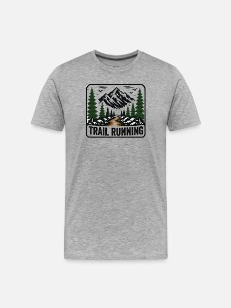 Trail Running Mountain Forest Badge - Men's Premium Organic T-Shirt - heather grey