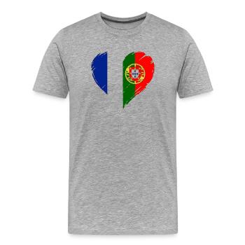France Portugal Flag Heart - Men's Premium Organic T-Shirt - heather grey - Front - Damien (186cm)