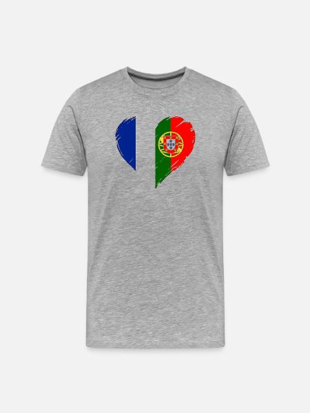Frankreich Portugal Flaggenherz - Männer Premium Bio T-Shirt - Grau meliert