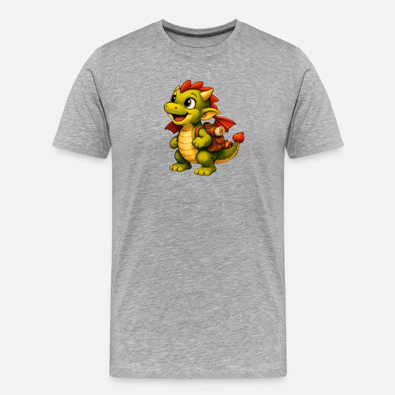 Kleiner Drachen mit Rucksack - Männer Premium Bio T-Shirt - Grau meliert