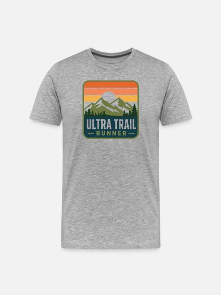 Ultra Trail Runner Retro Mountain Patch - Men's Premium Organic T-Shirt - heather grey