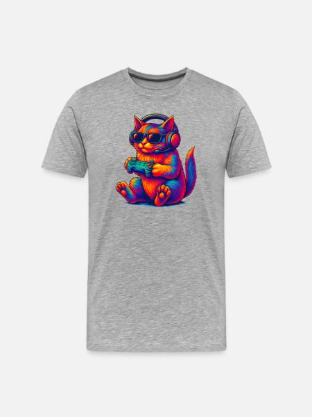 Neon Gaming Cat Gaming Gamer - Men's Premium Organic T-Shirt - heather grey