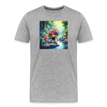 Créature multicolore dans la forêt riveraine - T-shirt bio Premium Homme - gris chiné - Devant - Damien (186cm)