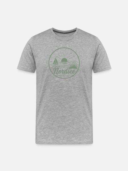 Nordsee Segelboot Möwe Sonnenuntergang - Männer Premium Bio T-Shirt - Grau meliert