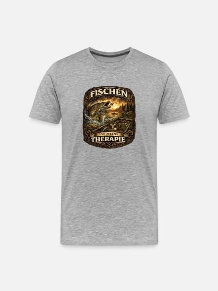 Fischen ist meine Therapie - Männer Premium Bio T-Shirt - Grau meliert
