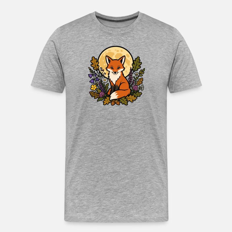 Fuchs unter vollblumigem Mond - Männer Premium Bio T-Shirt - Grau meliert