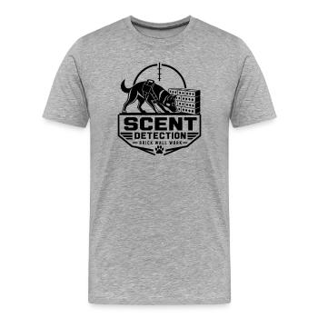 Détection d’odeurs – Travail sur mur de briques - T-shirt bio Premium Homme - gris chiné - Devant - Damien (186cm)