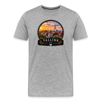 Église médiévale d’Olaf, vieille ville de Tallinn - T-shirt bio Premium Homme - gris chiné - Devant - Damien (186cm)