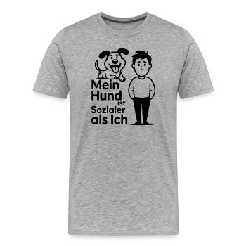 Mein Hund ist sozialer als ich - Männer Premium Bio T-Shirt - Grau meliert - Vorne - Damien (186cm)