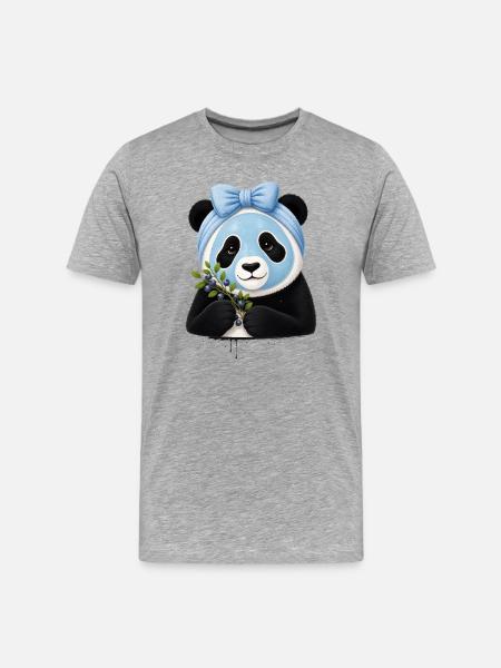 Panda Beauty Spa with Blueberries - Men's Premium Organic T-Shirt - heather grey