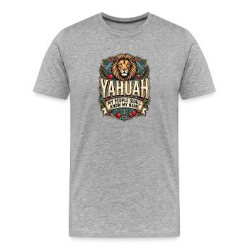 YAHUAH : Ma bannière - T-shirt bio Premium Homme - gris chiné - Devant - Damien (186cm)