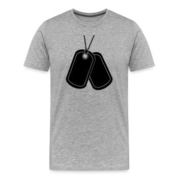 Plaque d’identité - T-shirt bio Premium Homme - gris chiné - Devant - Damien (186cm)
