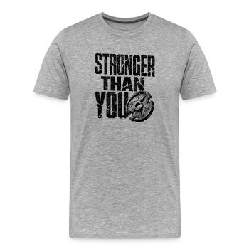 Bodybuilding Spruch Stronger Than You - Männer Premium Bio T-Shirt - Grau meliert - Vorne - Damien (186cm)