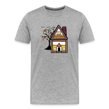 Kleines Haus Hütte Apfelbaum ländlich Dorf - Männer Premium Bio T-Shirt - Grau meliert - Vorne - Damien (186cm)