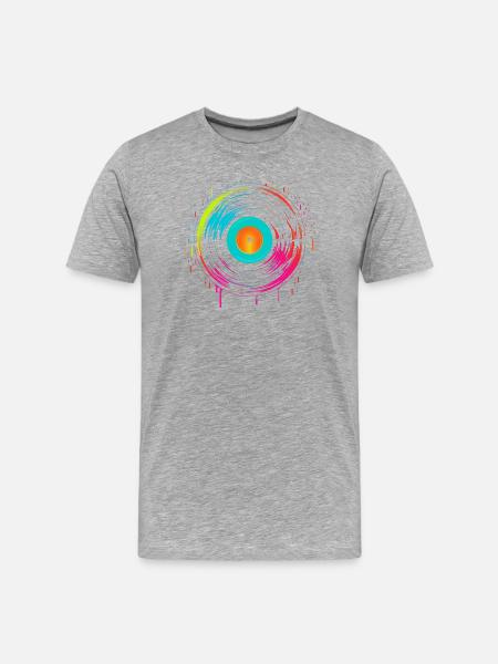 90er Schallplatte Steamwave - Männer Premium Bio T-Shirt - Grau meliert