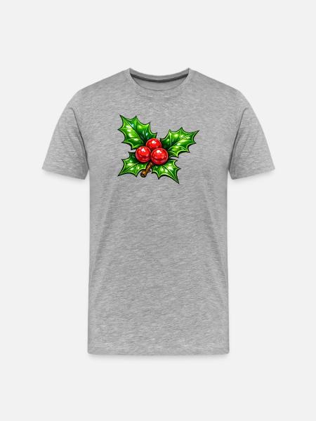 Holly with Berries - Men's Premium Organic T-Shirt - heather grey