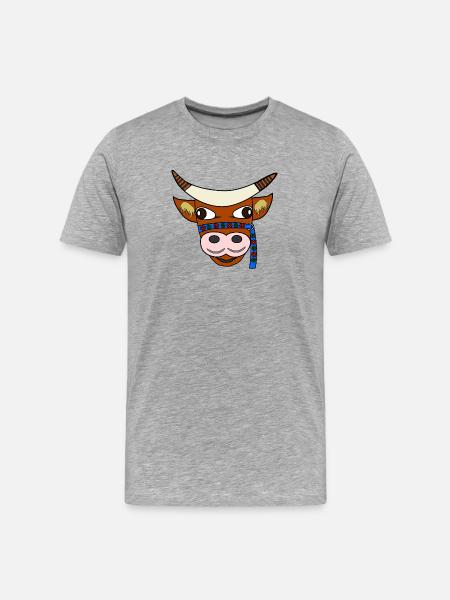 Blumenstier mit Stirnband - Männer Premium Bio T-Shirt - Grau meliert