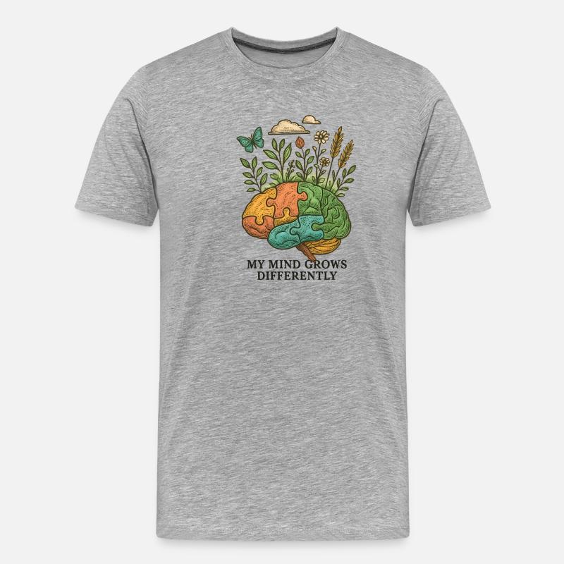 Brain grows differently - Men's Premium Organic T-Shirt - heather grey