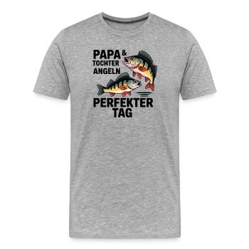 Papa und Tochter – Perfekter Tag am Wasser - Männer Premium Bio T-Shirt - Grau meliert - Vorne - Damien (186cm)