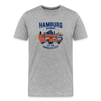 Hamburg Hafen Skyline Farbblock - Männer Premium Bio T-Shirt - Grau meliert - Vorne - Damien (186cm)