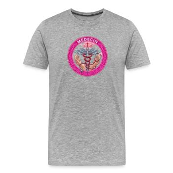 Médecin Rose Caduceus - T-shirt bio Premium Homme - gris chiné - Devant - Damien (186cm)